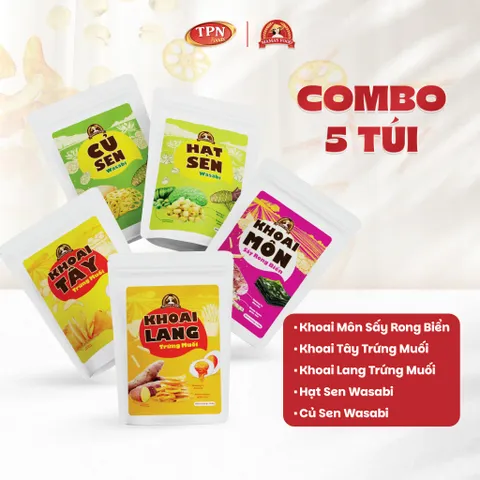 Combo Snack Đặc Sản Mama's Food - Snack Khoai Tây, Khoai Lang và Củ Sen Sấy Wasabi Giòn Rụm Ngon Miệng - Túi 100g/150g