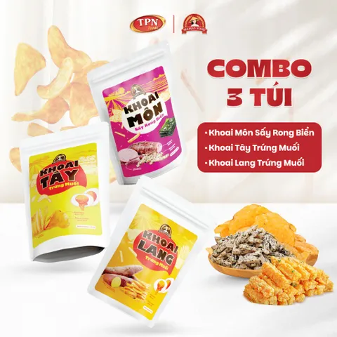 Combo Snack Đặc Sản Mama's Food - Snack Khoai Tây, Khoai Lang và Củ Sen Sấy Wasabi Giòn Rụm Ngon Miệng - Túi 100g/150g