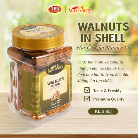 Hạt Óc Chó Nguyên Vỏ Millinuts - Giòn Rụm, Bùi Béo, Tự Nhiên, Dinh Dưỡng, Hũ 250g - Lựa Chọn Lành Mạnh Cho Gia Đình