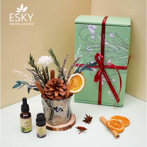 Hộp Quà Cao Cấp ESKY AROMA GARDEN - Hộp Giấy Đựng Quà Sang Trọng (15x25x10cm) kèm Giấy Rơm - Quà Tặng Ý Nghĩa cho Mọi Dịp Lễ