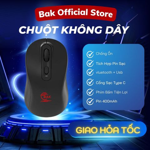 Chuột Không Dây BAK 6600 - Chuột Sạc Pin Tích Hợp Bluetooth & USB 2.4GHz, Thiết Kế Ergonomic, Phù Hợp Laptop & PC