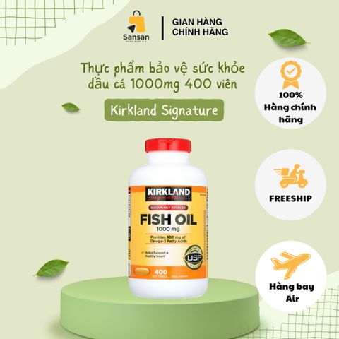 Viên uống Dầu cá Kirkland Signature Fish Oil 1000mg 400 viên - Tăng cường trí nhớ, bảo vệ tim mạch, hàng nhập khẩu Mỹ