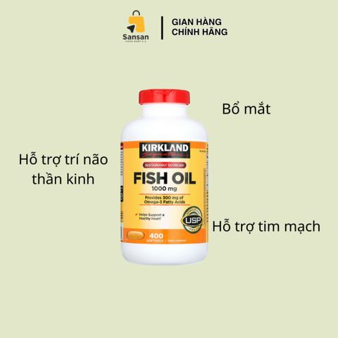 Viên uống Dầu cá Kirkland Signature Fish Oil 1000mg 400 viên - Tăng cường trí nhớ, bảo vệ tim mạch, hàng nhập khẩu Mỹ