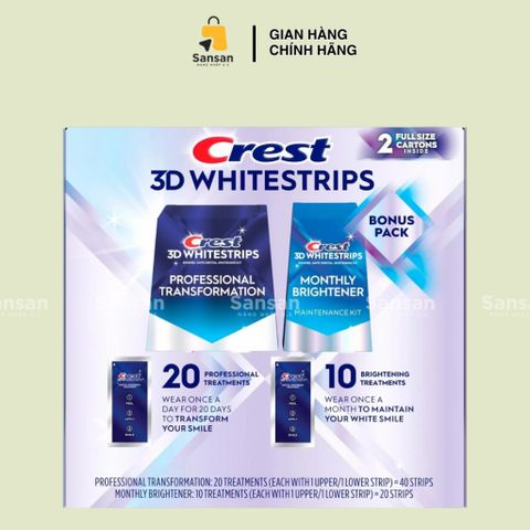 Set Dán Trắng Răng Crest 3D Whitestrips - 20 Miếng Chuyên Sâu + 10 Miếng Duy Trì, Hiệu Quả Tại Nhà, An Toàn Cho Men Răng