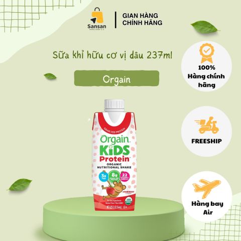 Sữa Hữu Cơ Orgain Kids Protein Dâu Tây 237ml x 18 Hộp - Giúp Trẻ Tăng Cao, Dinh Dưỡng Cho Bé Ăn Kém, Hàng Mỹ