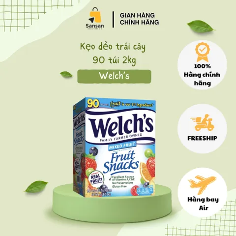 Kẹo dẻo trái cây Welch's Fruit Snacks 90 gói 2kg - Giàu vitamin, không béo, hương vị thơm ngon, snack bổ dưỡng cho trẻ em và người lớn