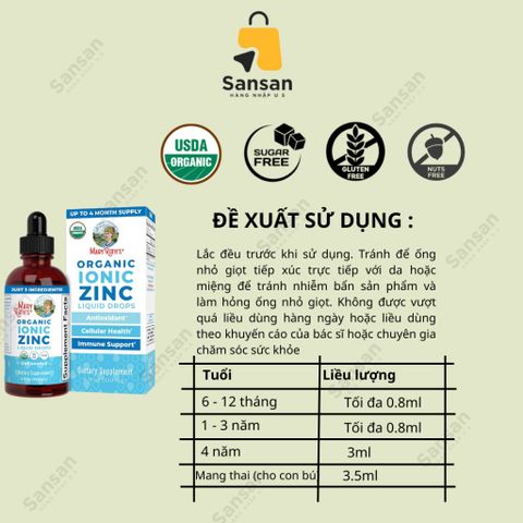 Siro Kẽm Hữu Cơ Mary Ruth's Ionic Zinc 60ml - Dinh Dưỡng Thiết Yếu cho Trẻ Em và Bà Bầu - Hỗ Trợ Miễn Dịch và Phát Triển Nhận Thức