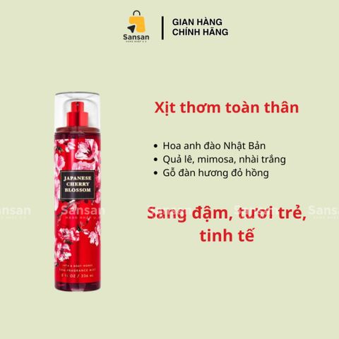 Xịt thơm toàn thân Bath & Body Works 236ml - Mùi hương quyến rũ Dark Kiss, A Thousand Wishes, Cherry Blossom và nhiều loại khác, chính hãng Mỹ