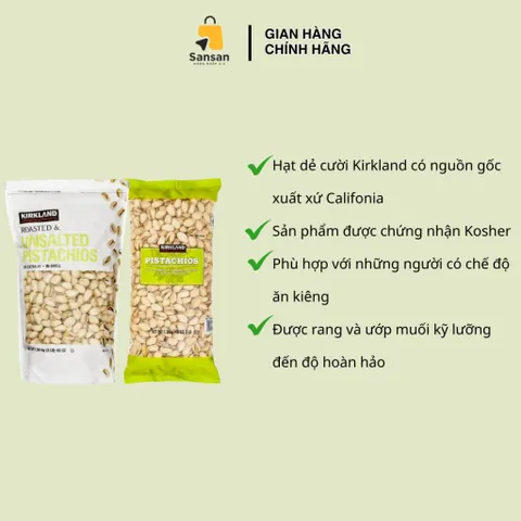 Hạt Dẻ Cười Kirkland Signature 1.36kg - Hạt Dẻ Cười Mỹ Chất Lượng Cao, Nguyên Chất Tự Nhiên, Thích Hợp Ăn Vặt và Chế Biến Món Ngon