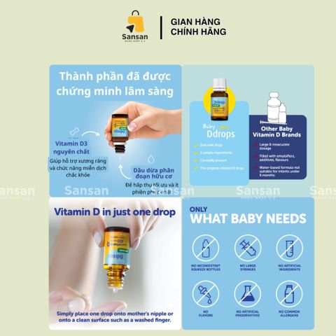 Vitamin D3 Ddrops 400UI cho trẻ sơ sinh - Thực phẩm bảo vệ sức khỏe 90 giọt, hỗ trợ phát triển xương khỏe mạnh, nhập khẩu Mỹ