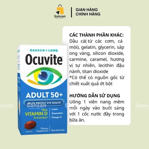 Viên Uống Bổ Mắt Bausch + Lomb Ocuvite Adult 50+ 150 Viên - Dinh Dưỡng Thiết Yếu Cho Mắt Người Già, Ngăn Ngừa Lão Hóa