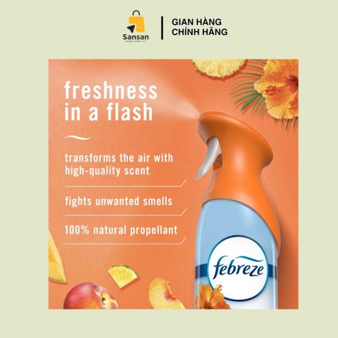 Xịt Thơm Phòng Febreze Air Mist 250g - Khử Mùi Hôi Hiệu Quả, Hương Tropical Bora Bora, Set 4 Chai - Sản Phẩm Nội Địa Mỹ