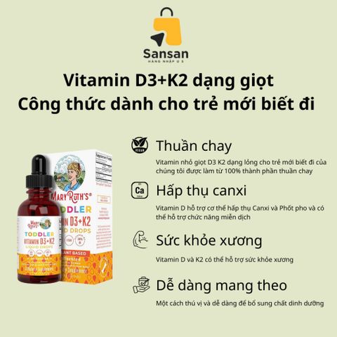 Xịt Dưỡng Vitamin D3 K2 Hữu Cơ Mary Ruth's 30ml - Tăng Cường Miễn Dịch và Phát Triển Chiều Cao cho Trẻ Em