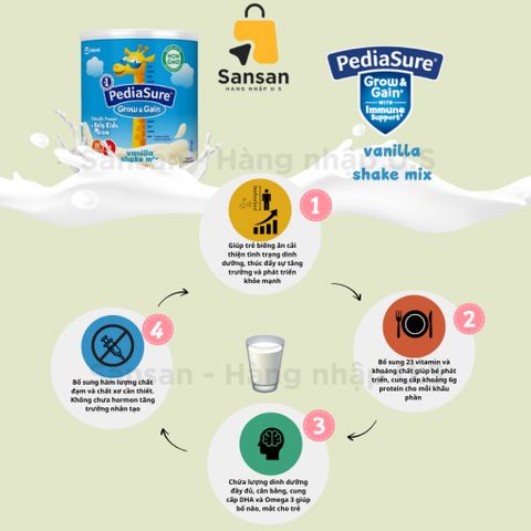 Sữa bột PediaSure Grow & Gain hương Vanilla 400g - Dinh dưỡng cho trẻ từ 2 - 13 tuổi, hỗ trợ tăng trưởng chiều cao và cân nặng