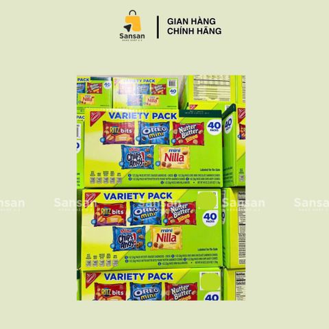 Hộp Bánh Quy Giòn Nabisco Variety Pack 40 Gói - Oreo Mini, Ritz Bits Cheese, Mini Nilla Wafers, Nutter Butter, Mini Chips Ahoy - 1.12kg Mỹ