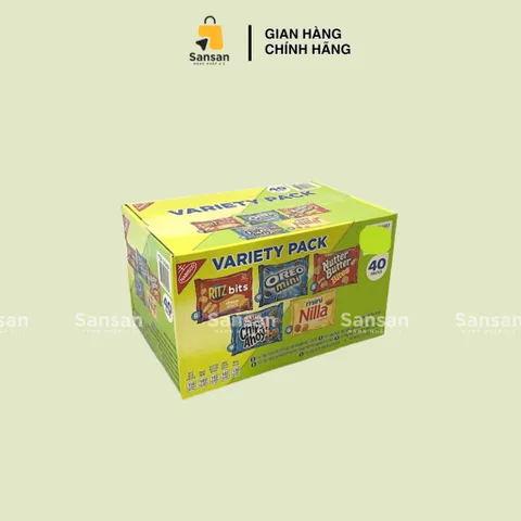 Hộp Bánh Quy Giòn Nabisco Variety Pack 40 Gói - Oreo Mini, Ritz Bits Cheese, Mini Nilla Wafers, Nutter Butter, Mini Chips Ahoy - 1.12kg Mỹ
