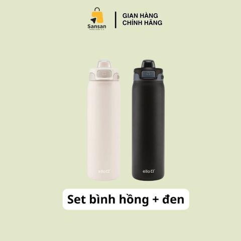 Set 2 Bình Giữ Nhiệt Ello Thép Không Gỉ 22oz - Bình Nước Chống Rò Rỉ, Giữ Lạnh 24h, Thể Thao, Du Lịch Mỹ