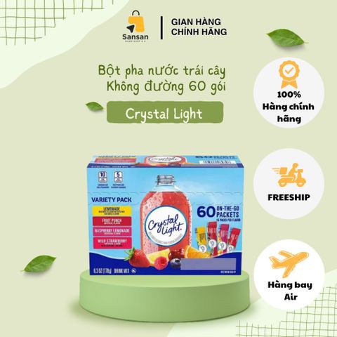 Bột Pha Nước Trái Cây Không Đường Crystal Light Mix 4 Vị - 60 Gói, Thơm Ngon, Giàu Vitamin - Thích Hợp Với Chế Độ Ăn Keto