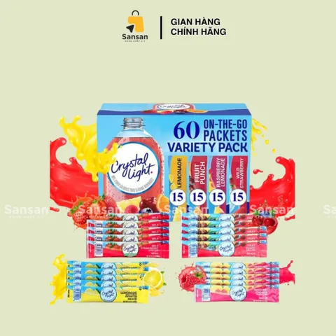 Bột Pha Nước Trái Cây Không Đường Crystal Light Mix 4 Vị - 60 Gói, Thơm Ngon, Giàu Vitamin - Thích Hợp Với Chế Độ Ăn Keto