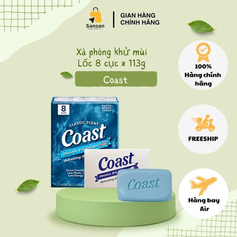 Xà Bông Coast Classic Soap Lốc 8 Cục x 113g - Hương Sóng và Gió Biển Dịu Nhẹ, Làm Sạch Da, Dùng Cho Cả Gia Đình