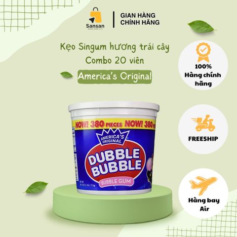 Kẹo Singum Dubble Bubble Hương Trái Cây Mỹ - Combo 20 Viên, Ngọt Ngào, Thổi Bóng Thoải Mái, Thương Hiệu Nổi Tiếng