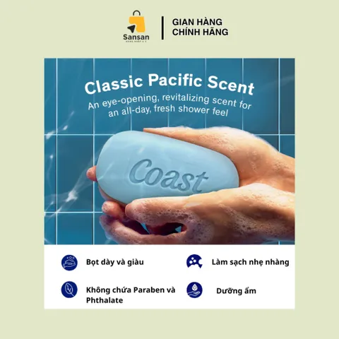 Xà phòng Coast Classic 113g - Xà bông tắm và rửa tay hương biển dịu nhẹ, an toàn cho cả gia đình, sản phẩm nội địa Mỹ.