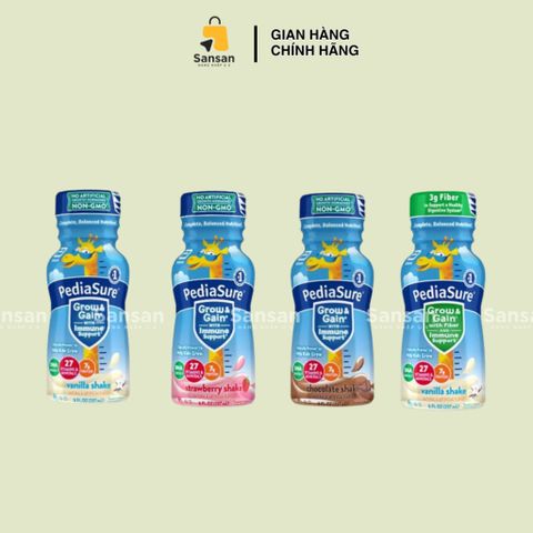 Sữa nước PediaSure Grow and Gain hương Vanilla / Dâu / Socola 237ml - Chất xơ, Probiotic, Dinh dưỡng cho trẻ 1-13 tuổi - Hàng nội địa Mỹ