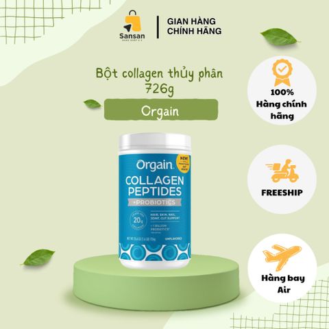 Bột Collagen Peptides Orgain Probiotics 726g - Hỗ Trợ Sức Khỏe Da Tóc Móng, Không Hương Vị, Dễ Dàng Kết Hợp Với Thức Ăn