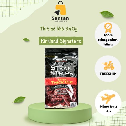 Khô Bò Thượng Hạng Kirkland Steak Strips Dày 340g - Thịt Bò Mỹ Nhập Khẩu - Hương Vị Đậm Đà, Không Chất Béo, Đánh Giá 5 Sao