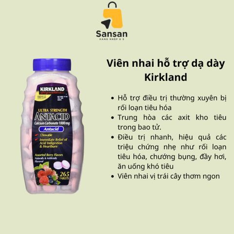 Kẹo Kirkland Antacid 265 Viên - Hỗ Trợ Tiêu Hóa Từ Mỹ, Giảm Đau Dạ Dày, Kẹo Ngon, Sử Dụng Dễ Dàng