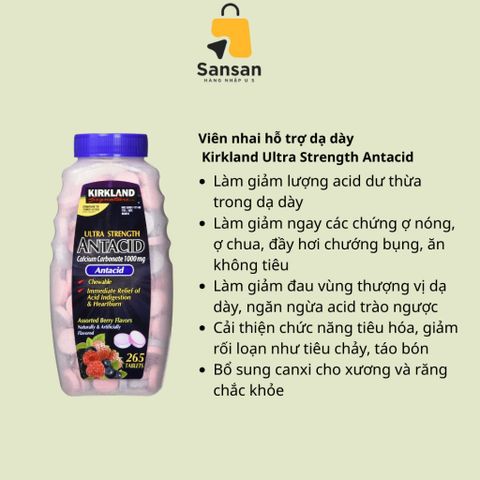 Kẹo Kirkland Antacid 265 Viên - Hỗ Trợ Tiêu Hóa Từ Mỹ, Giảm Đau Dạ Dày, Kẹo Ngon, Sử Dụng Dễ Dàng