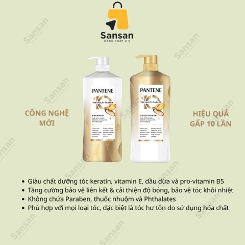 Dầu gội xả Pantene 10 Multi-Tasker 1.13L - Dưỡng ẩm và phục hồi hư tổn, bảo vệ tóc chắc khỏe từ chân đến ngọn, sản phẩm từ Mỹ