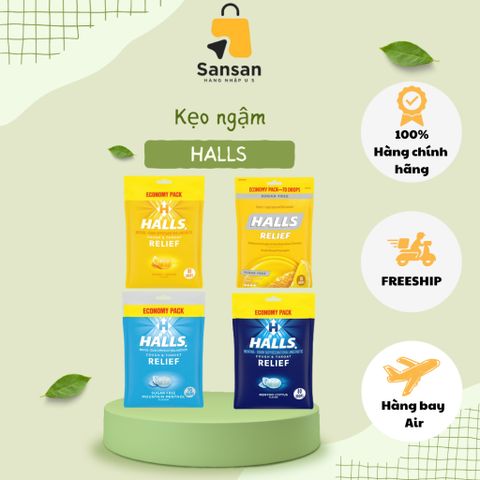 Kẹo ngậm HALLS Mỹ hương chanh mật ong và bạc hà - Không đường & có đường, gói 80 viên, bảo quản tiện lợi