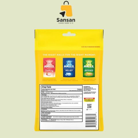 Kẹo ngậm HALLS Mỹ hương chanh mật ong và bạc hà - Không đường & có đường, gói 80 viên, bảo quản tiện lợi
