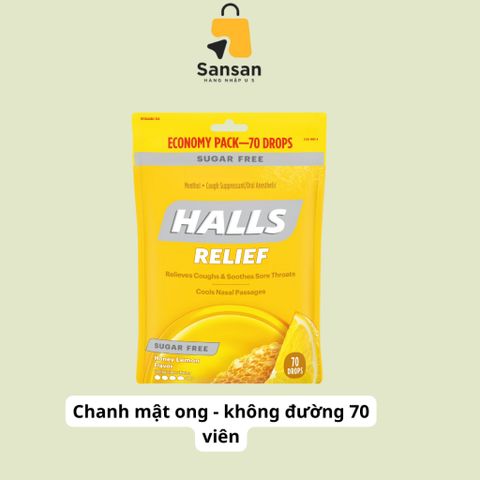 Kẹo ngậm HALLS Mỹ hương chanh mật ong và bạc hà - Không đường & có đường, gói 80 viên, bảo quản tiện lợi