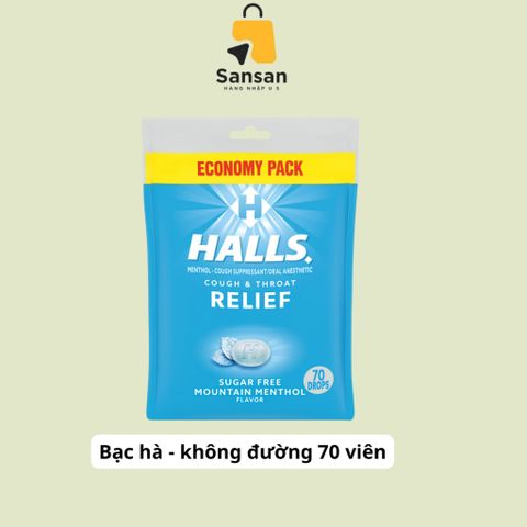 Kẹo ngậm HALLS Mỹ hương chanh mật ong và bạc hà - Không đường & có đường, gói 80 viên, bảo quản tiện lợi