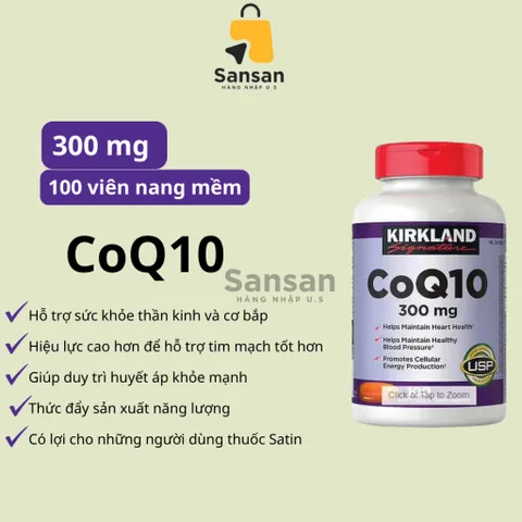 Viên uống hỗ trợ tim mạch CoQ10 Kirkland 300mg - Giảm đau thắt, ổn định huyết áp, 100 viên - Chất lượng Mỹ
