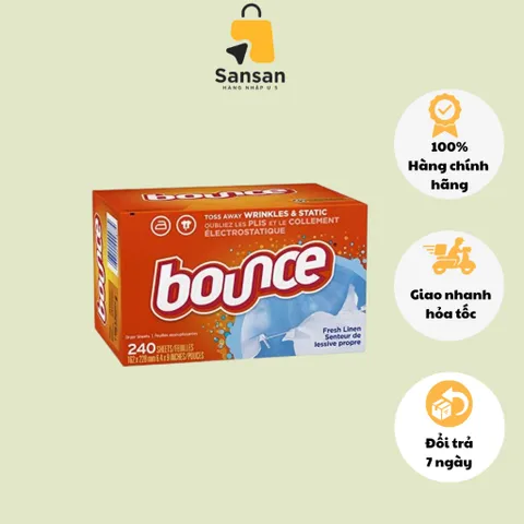 Giấy Thơm Quần Áo Bounce Sheets Outdoor Fresh 240 Tờ - Khử Mùi, Chống Nhăn, Làm Mềm Vải Mỹ Tươi Mát, Dễ Sử Dụng
