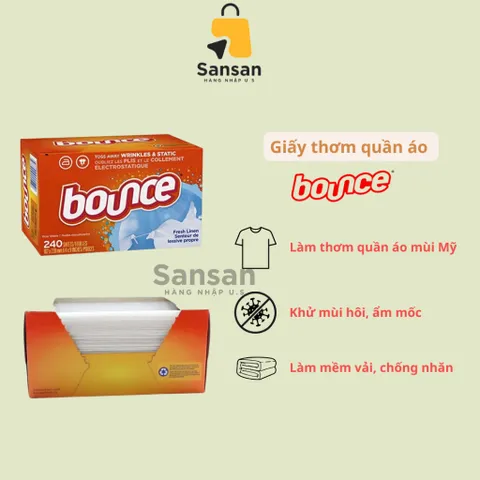 Giấy Thơm Quần Áo Bounce Sheets Outdoor Fresh 240 Tờ - Khử Mùi, Chống Nhăn, Làm Mềm Vải Mỹ Tươi Mát, Dễ Sử Dụng