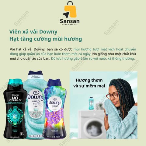 Viên Xả Vải Khô Downy Tăng Cường Mùi Hương Tươi Mát - Mỹ, Giúp Quần Áo Thơm Lâu Đến 12 Tuần, An Toàn Với Tất Cả Loại Vải