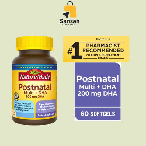 Vitamin Postnatal Multi DHA 60 viên Nature Made - Hỗ trợ phục hồi sức khỏe mẹ sau sinh, tăng cường tiết sữa cho bé