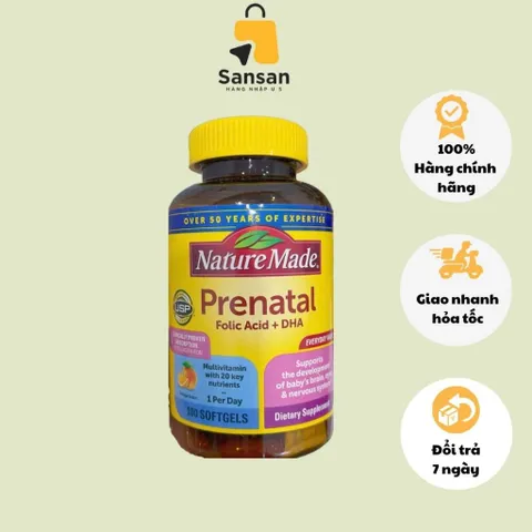 Vitamin bầu tổng hợp Nature Made Prenatal Folic Acid + DHA Mỹ 100v