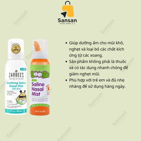 Nước Muối Sinh Lý Zarbee's Boogie Nasal Saline Mist 88ml - Dịu Nhẹ Cho Trẻ Sơ Sinh và Người Lớn, Làm Sạch và Giảm Nghẹt Mũi