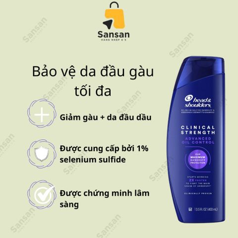 Dầu Gội Head & Shoulders Clinical Strength 400ml Ngăn Ngừa Gàu - Sản Phẩm Chăm Sóc Tóc Nguyên Chất Từ Mỹ