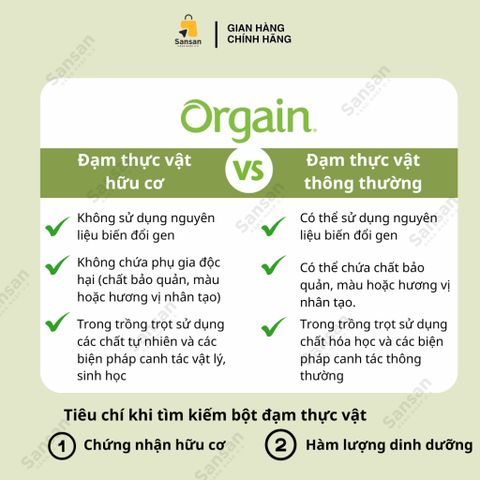 Bột Đạm Hữu Cơ Orgain Organic Protein Chocolate/Vani 1.2kg - Thực Phẩm Bổ Sung Dinh Dưỡng Chay, Giảm Cân, Tăng Cường Sức Khỏe