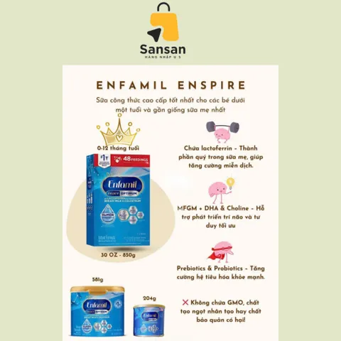 Sữa Bột Enfamil Enspire Infant Formula 850g - Dinh Dưỡng Cho Trẻ 0-12 Tháng, Hỗ Trợ Phát Triển Não Bộ, Chứa Lactoferrin, Hỗ Trợ Miễn Dịch