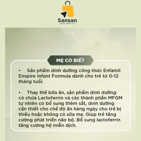 Sữa Bột Enfamil Enspire Infant Formula 850g - Dinh Dưỡng Cho Trẻ 0-12 Tháng, Hỗ Trợ Phát Triển Não Bộ, Chứa Lactoferrin, Hỗ Trợ Miễn Dịch