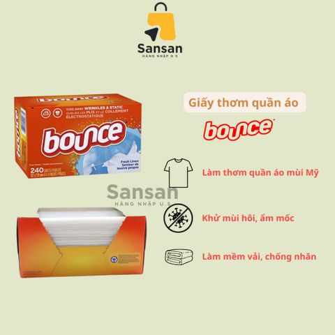Giấy thơm quần áo Bounce Sheets Outdoor Fresh Mỹ làm mềm vải, chống ẩm mốc 240 tờ