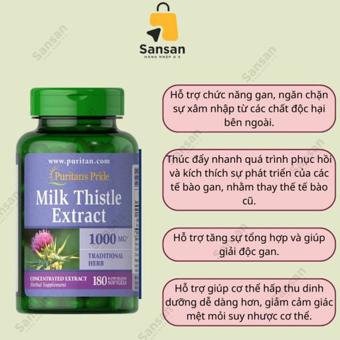 Viên Uống Thải Độc Gan Milk Thistle Extract Puritan's Pride 250mg - Bổ Gan, Chống Oxy Hóa, 100 Viên