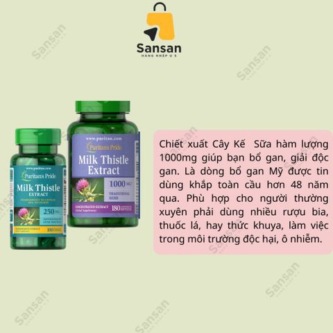 Viên Uống Thải Độc Gan Milk Thistle Extract Puritan's Pride 250mg - Bổ Gan, Chống Oxy Hóa, 100 Viên